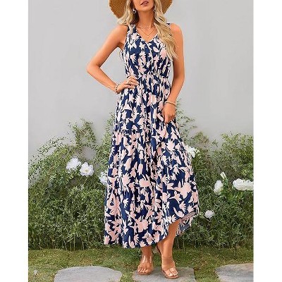 Clearlove Women Summer Dresses Casual Sleeveless Maxi Dresses Cute Floral Long Dress Wedding Guest Dress