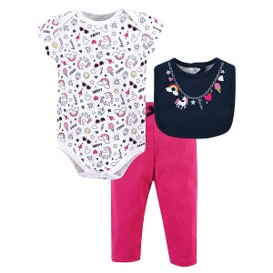 Little Treasure Baby Girl Bodysuit, Pant and Bib, Happy Rainbow - 1 of 1