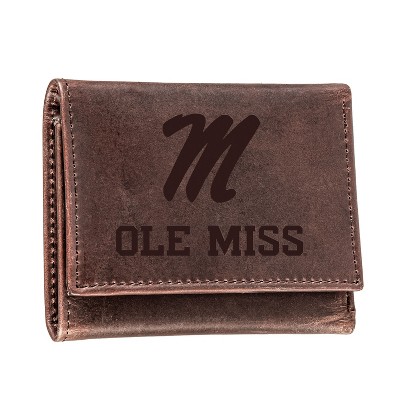 Evergreen NCAA Ole Miss Rebels Brown Leather Trifold Wallet Officially Licensed with Gift Box