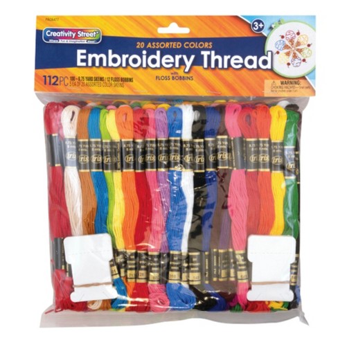 Creativity Street Embroidery Thread, 20 Assorted Colors, 8-3/4 Yards per  Skein, 100 Skeins and 12 Floss Bobbins