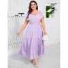 Clearlove Women's Plus Size Summer Dresses Sweetheart Neck Ruffle Short Sleeve Casual Boho Floral Pleated Long Dress. - 3 of 4