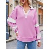 Imily Bela Womens Color Block  Oversized Polo Shirt V Neck Long Sleeve Casual Pullover Top - 2 of 4