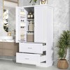MAYEERTY Tall Bathroom Cabinet 2 Doors Drawers Adjustable Shelf MDF White - 3 of 4