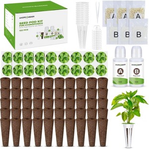 Ahopegarden 132pcs Hydroponic Pods Kit: Compatible with AeroGarden Herb Kits with 50 Sponges, 50 Pods Lable, 12 Grow Baskets and Dome, 8 AB Plant Food - 1 of 4