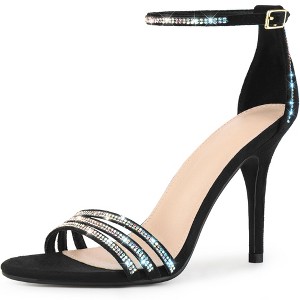 Allegra K Women's Round Toe Rhinestone Ankle Strap Stiletto Heels Sandals - 1 of 4