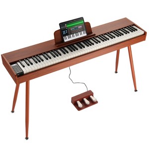 VEVOR Weighted Digital Piano, 88 Key Fully Weighted Keys, Electric Piano Dual Keyboard & Speakers Four Legged Piano Stand with Headphone,Brown - 1 of 4