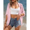 Womens Short Sleeve Cardigan Beach Cover Up Hollow-Out Sweater Cardigan Batswing Sleeve Cover Up Lightweight Cardigan - 3 of 4