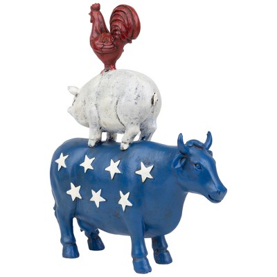 12" Patriotic Stacked Farm Animals Polystone Garden Statue