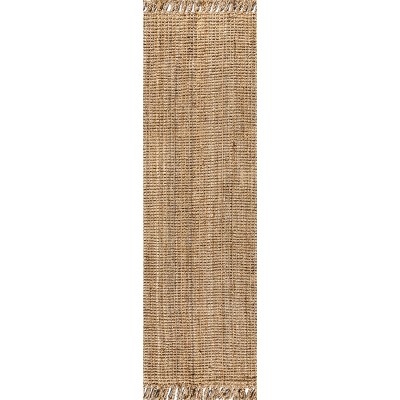 Hand Woven Light Blue Chunky Jute Runner Rug with Fringe