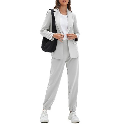 EXLURA Women's Business One Button Blazer Jacket High Elastic Waist Pant Suit Set Casual Loose 2 Piece Suits Office Work