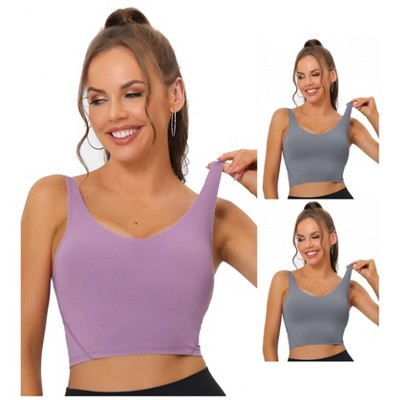 Allegra K Women's Workout Fitness Longline Wireless Padded Sports Bras 3 Packs