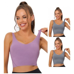 Allegra K Women's Workout Fitness Longline Wireless Padded Sports Bras 3 Packs - 1 of 4