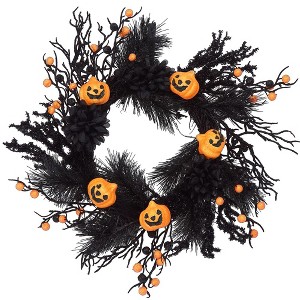 18 Inch Halloween Wreath for Front Door, Pumpkin Wreath Halloween Decorations - 1 of 4