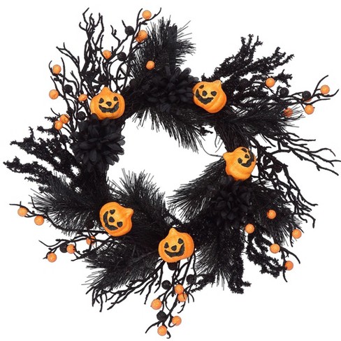 18 Inch Halloween Wreath For Front Door, Pumpkin Wreath Halloween ...