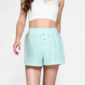 Anna-Kaci Lounge Women's Seersucker Stripe Lounge Shorts with Elastic Waistband and Decorative Button Front - 1 of 4