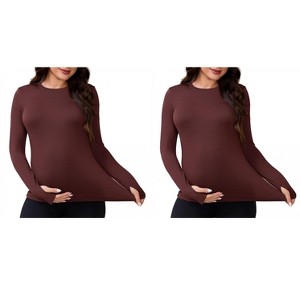 INSPIRE CHIC 2 Pack Maternity Yoga Tops Stretchy Long Sleeve T