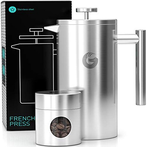 Coffee Gator French Press Coffee Maker- Insulated, Stainless Steel Manual  Coffee Tea Makers For Home, Camping w/Travel Canister- Presses 4 Cup