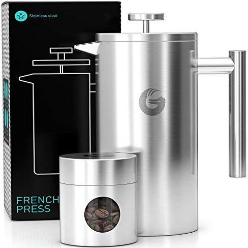 ChefWave French Press Coffee Maker - Stainless Steel, Double Wall Insulated 34oz, Black