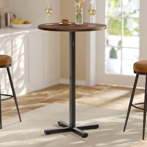 Round High-Top Cocktail Table for Small Spaces, 23.6 Inch Dia Bar Table with Cross Base and Adjustable Feet, Seats 2-3, 41.1" Height - 1 of 4