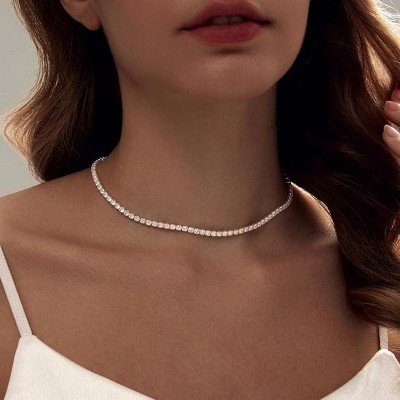 Attop Tennis Necklace 14K Gold Plated Rhinestone Butterfly Choker Necklaces for women Dainty Zirconia Cut Chain 3mm