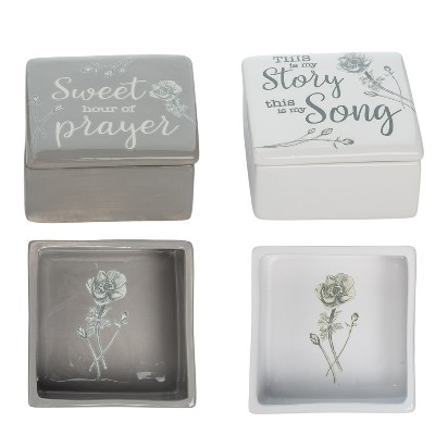 Transpac Dolomite 4.25 in Multicolor Spring Floral Prayer Boxes Set of 2 Decorative Ceramic Storage for Tabletop