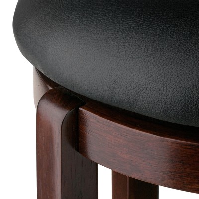Elegant Transitional 30" Swivel Bar Stool in Walnut & Black Leather