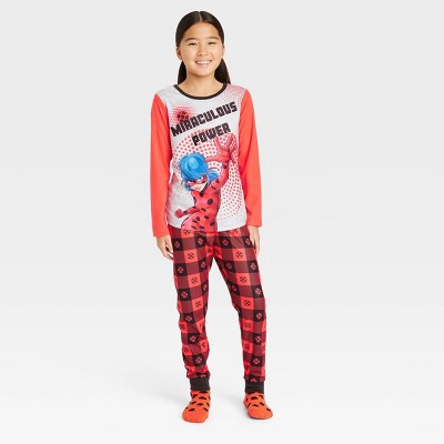 Girls' Miraculous 2pc Pajama Set with Cozy Socks - Black/Red
