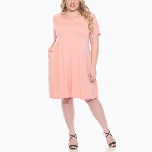 Plus Size Short Sleeve Criss-Cross Neck A-Line Dress-White Mark - 1 of 4