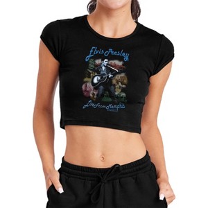 Women's Elvis Presley Memphis Cap Sleeve Baby Rib Crop Top - 1 of 4