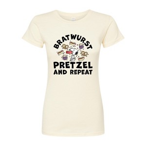 Women's - Peanuts - Bratwurst Pretzel And Repeat Snoopy Fitted Graphic T-Shirt - 1 of 4