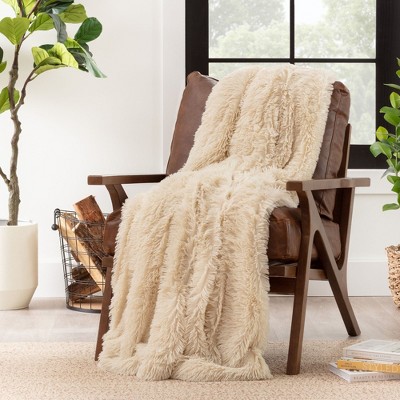 Twin Off-White Faux Fur Sherpa Fleece Throw Blanket