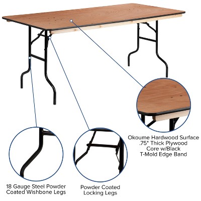 6-Foot Rectangular Wood Folding Banquet Table with Black Metal Legs