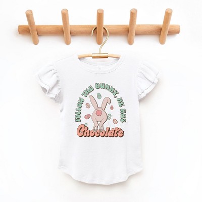 The Juniper Shop Follow The Bunny He Has Chocolate Toddler Flutter Sleeve Tee