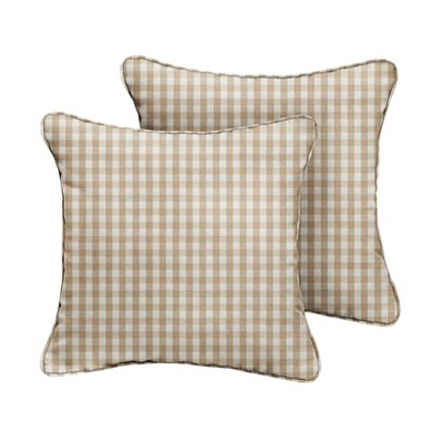 2pk Square Corded Indoor Outdoor Throw Pillows Beige/White