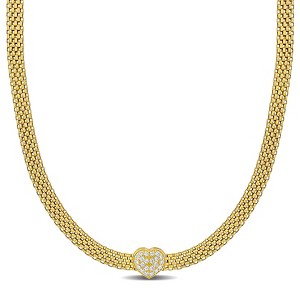 EVERLY JEWELRY | Yellow Plated Sterling Silver 3/4 CT TGW Cubic Zirconia Mesh Heart Necklace, 17"+1.5" Ext. - 1 of 4