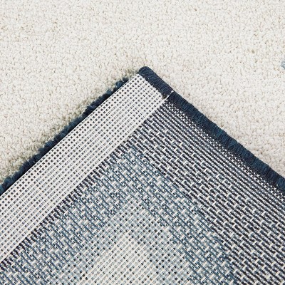 Navy Blue and White Rectangular Stain-Resistant Kids' Area Rug