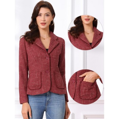 Женские пиджаки INSPIRE CHIC Women's Notch Lapel Long Sleeve Button Blazer Large Dark Red — фото 2