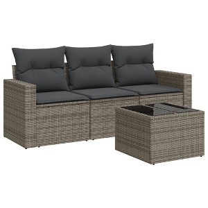 vidaXL Garden Sofa Set Grey PE rattan, powder-coated steel, tempered glass - 1 of 4