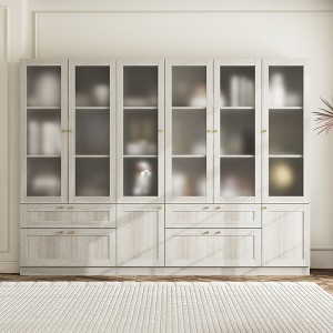 FUFU&GAGA Grey Modular Combination Decorative Cabinet, Any combination can be assembled, Frosted Glass Door, Create Elegant Home Space - 1 of 4