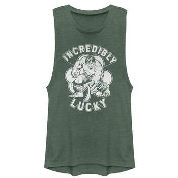 Juniors Womens Marvel St. Patrick's Day Hulk Incredibly Lucky Clover Festival Muscle Tee