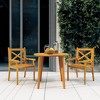 vidaXL 3pc Patio Dining Set - Solid Acacia Wood, Slatted Design, Rustic Brown Finish, Outdoor Patio Furniture, Round Table and Chairs - 2 of 4