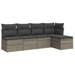 vidaXL 5 Piece Patio Sofa Set with Cushions Gray Poly Rattan - Without Table - 1 of 4