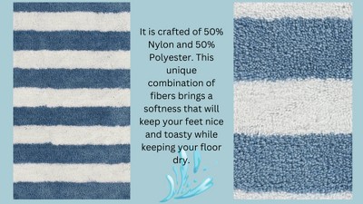 Basin Blue and White Striped Washable Nylon Bath Rug Set