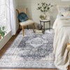 Faux Wool Boho Vintage Floral Printed Area Rug Ultra Thin Low Pile, Machine Washable Stain Resistant  Non Slip Non Shedding Pet Friendly Floor Rug - 3 of 4