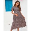 Clearlove Maternity Dress Women Smocked Crew Neck Puff Sleeve Floral Midi Dress Summer Beach Dress - 3 of 4