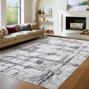 Washable Brown Living Room Rug, Soft Modern Abstract Non-Slip Non-Shedding Low Pile Carpet for Bedroom or Office - 1 of 4