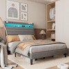 Platform Bed Frame, Upholstered Linen Headboard with Storage, Charging Station & LED Lights, Wood Slat Support, No Box Spring - 2 of 4