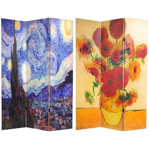 71" Van Gogh Canvas Room Divider: Starry Night & Sunflowers, Folding Partition - Oriental Furniture - 1 of 3