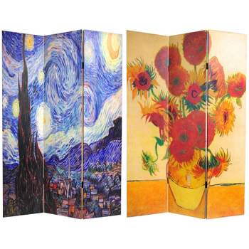 71" Double Sided Works of Van Gogh Canvas Room Divider Starry Night/Sunflowers - Oriental Furniture