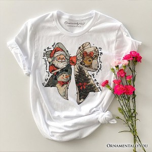 Coquette Christmas Bow T‑Shirt, It's Most Wonderful Time Of The Year Vintage Tee With Santa, Deer and Snowman White 3XL - 1 of 4